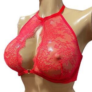 Victoria’s Secret Very Sexy high neck key hole sexy sheer lace bra red 34B